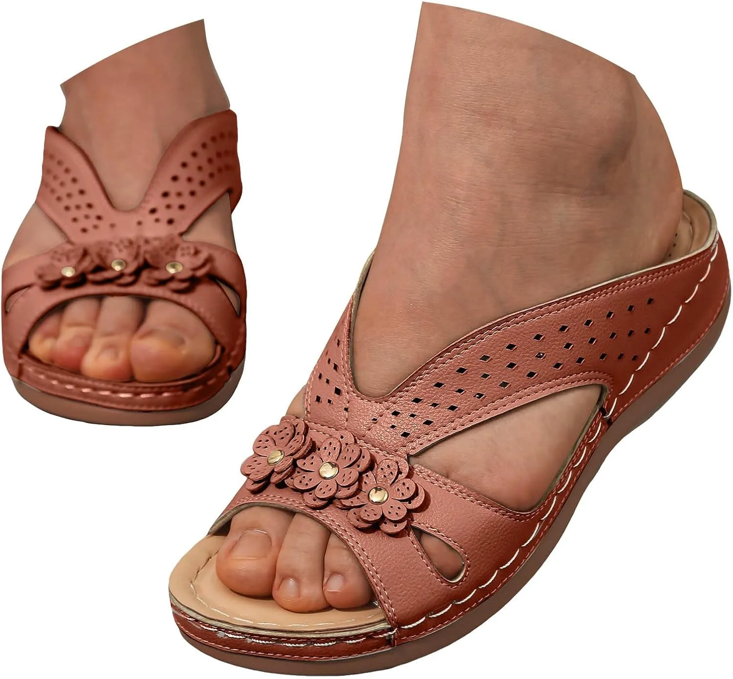 Orthopedic Platform Wedge Sandals for Women Summer Dressy, Women Walking Slippers Arch Support Closed Toe Buckle Ankle Strap Espadrilles Casual Strappy Sandals Comfortable Outdoor Shoes