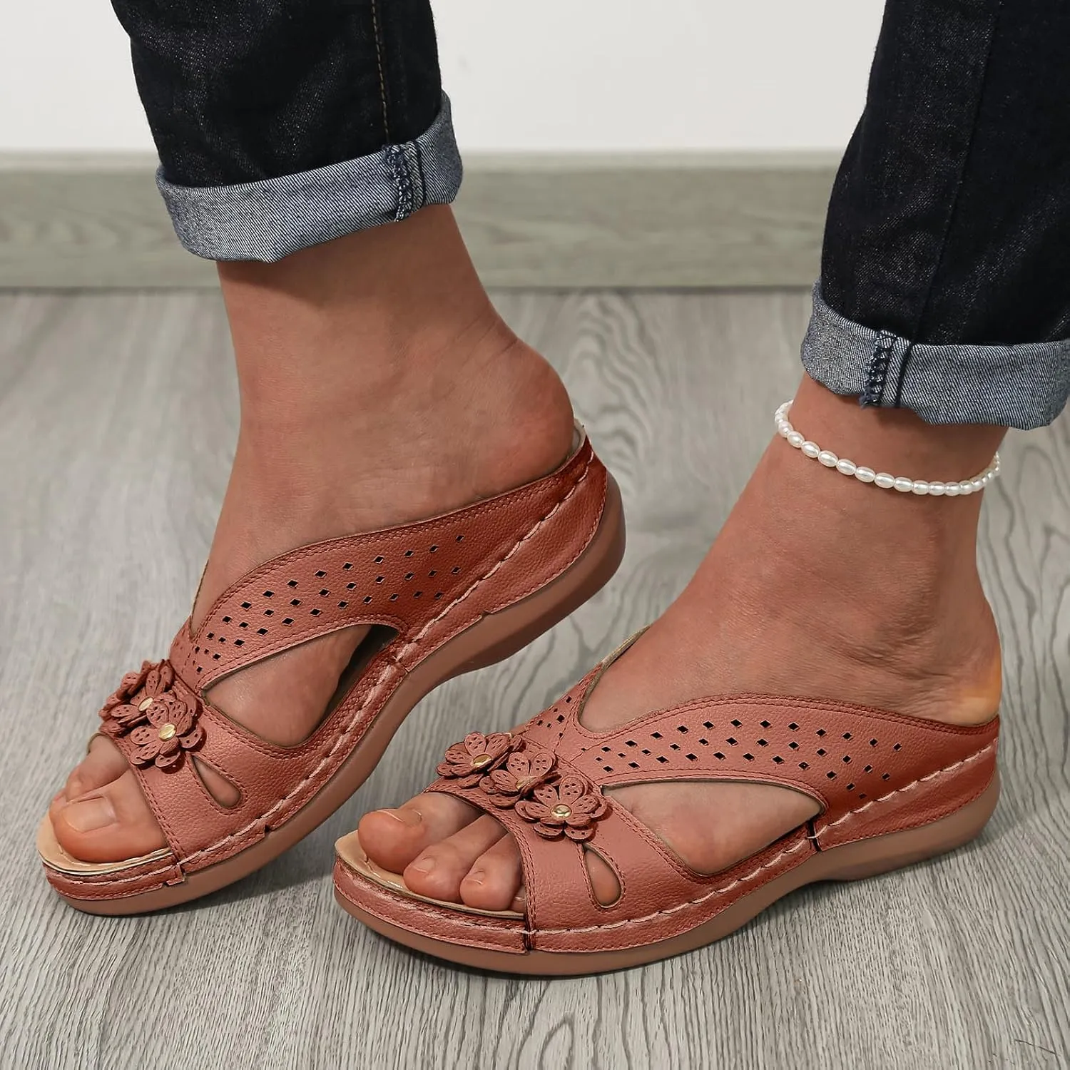 Orthopedic Platform Wedge Sandals for Women Summer Dressy, Women Walking Slippers Arch Support Closed Toe Buckle Ankle Strap Espadrilles Casual Strappy Sandals Comfortable Outdoor Shoes