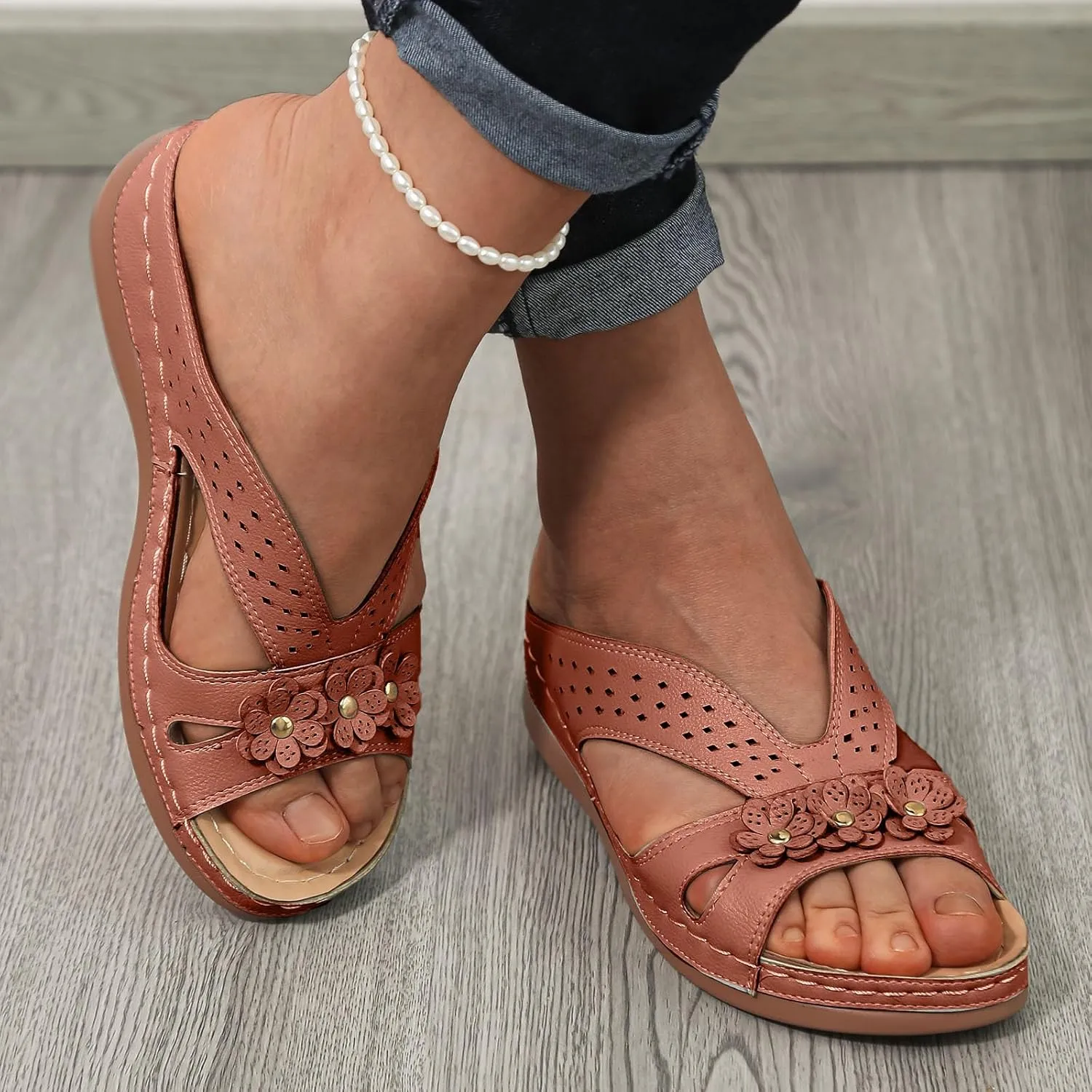 Orthopedic Platform Wedge Sandals for Women Summer Dressy, Women Walking Slippers Arch Support Closed Toe Buckle Ankle Strap Espadrilles Casual Strappy Sandals Comfortable Outdoor Shoes