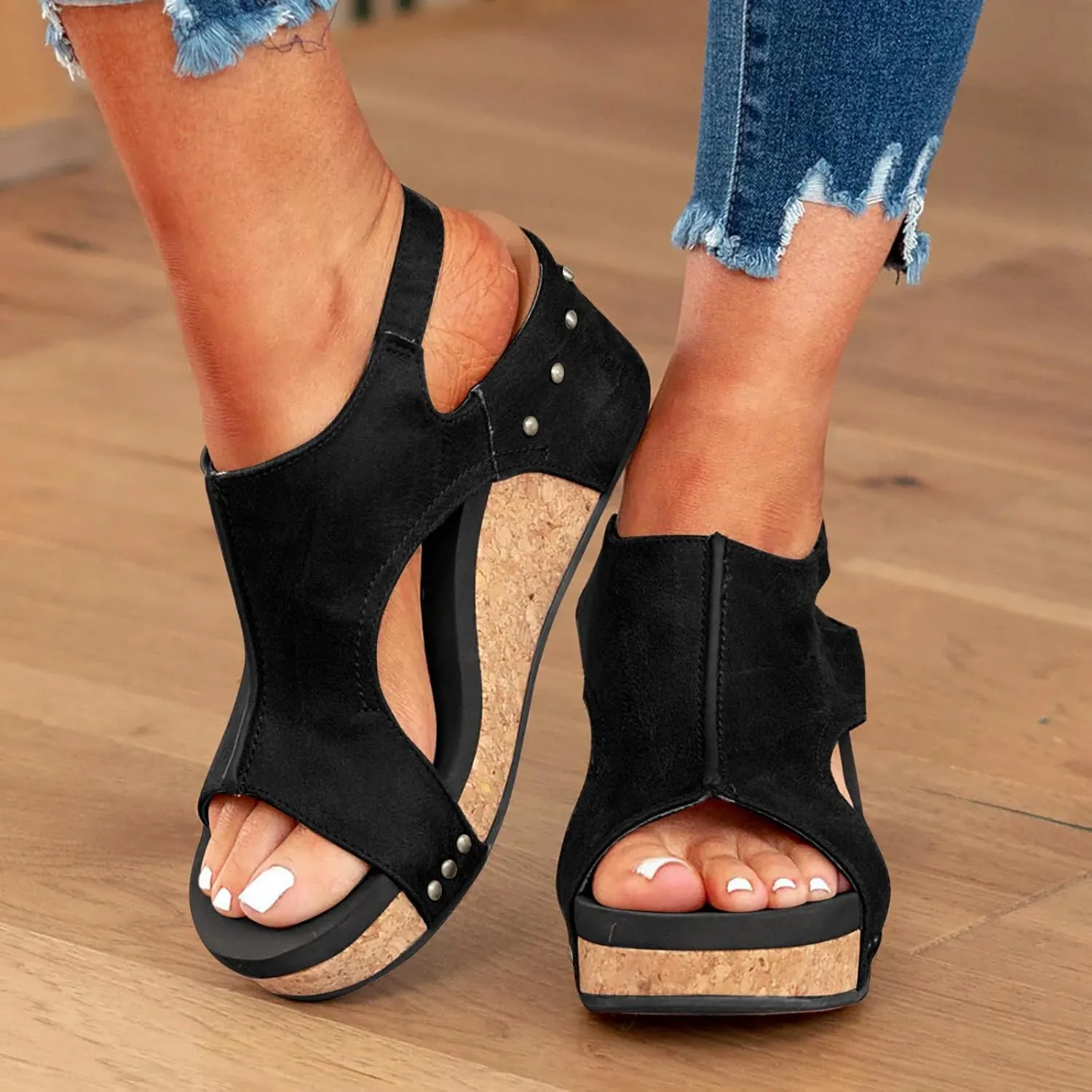Orthopedic Platform Wedge Sandals for Women, Women's Open Toe Dressy Summer Sandals Comfortable Wide Width Sandals