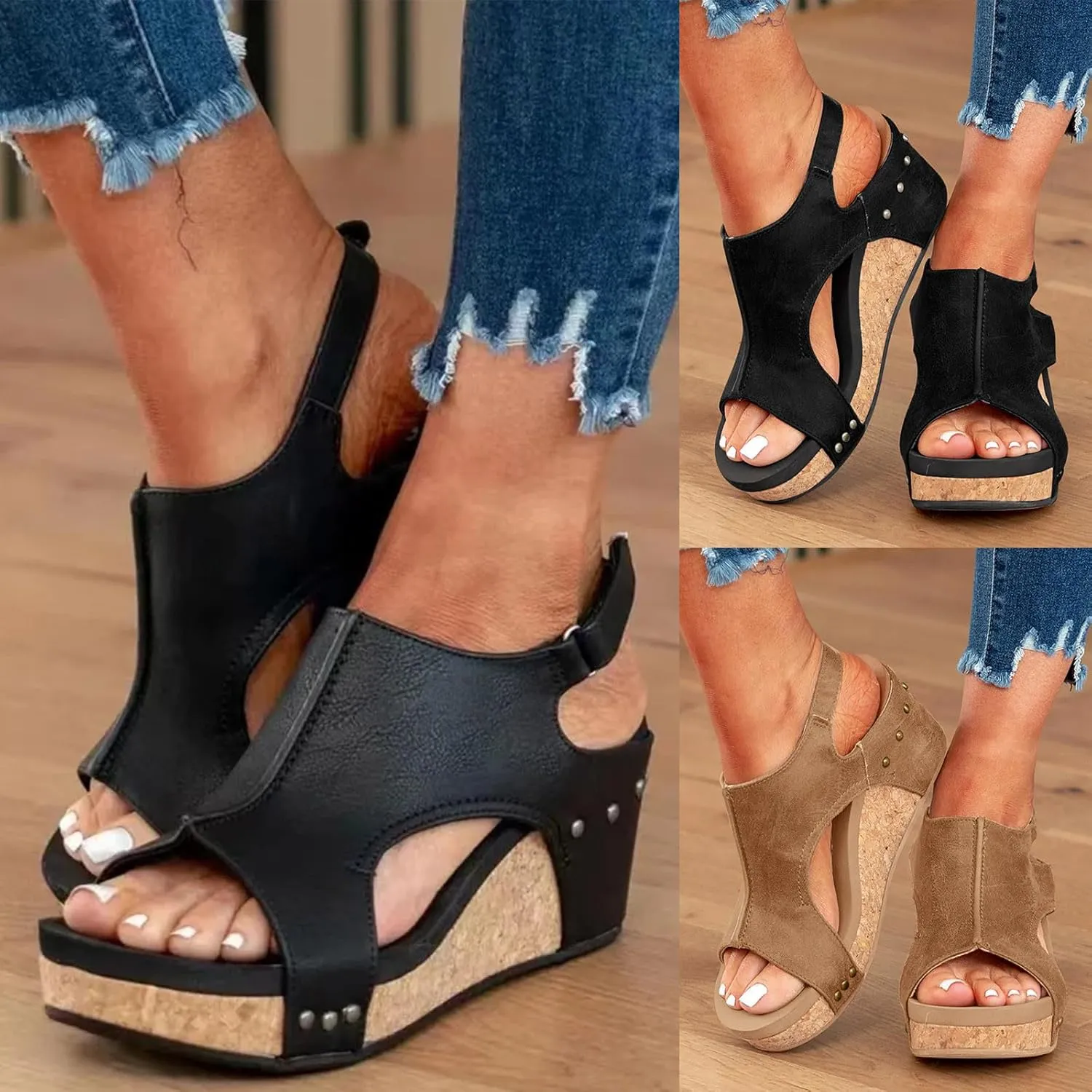 Orthopedic Platform Wedge Sandals for Women, Women's Open Toe Dressy Summer Sandals Comfortable Wide Width Sandals