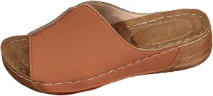 Orthopedic Sandals for Women Arch Support Fish Mouth Open Toe Leather Slippers Wedge Platform Sandal Comfortable Summer Slip On Shoes