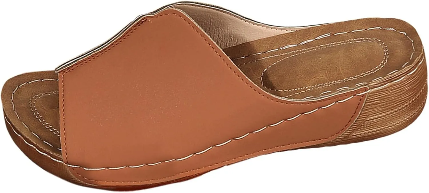 Orthopedic Sandals for Women Arch Support Fish Mouth Open Toe Leather Slippers Wedge Platform Sandal Comfortable Summer Slip On Shoes