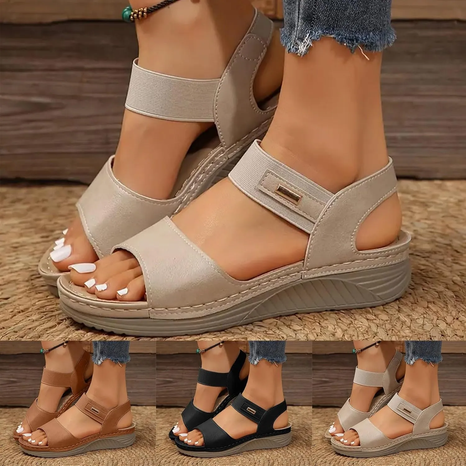 Orthopedic Sandals for Women Arch Support Walking Sandals Dressy Summer Wedge Sandals 2025 Flip Flops Casual Boho Slip on Shoes Comfortable Outdoor Shoes Open Toe Beach Vacation
