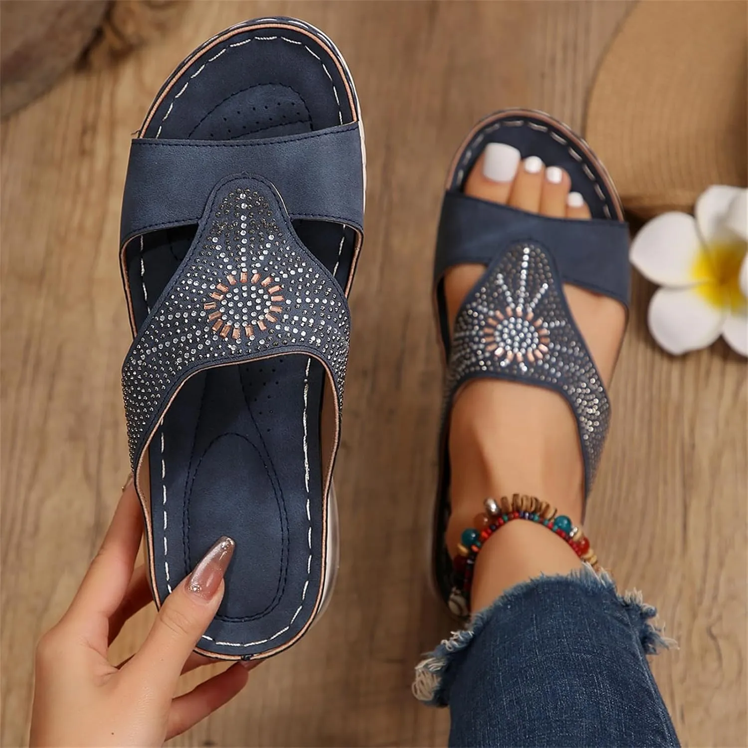 Orthopedic Sandals for Women Comfort Slide Slippers Wide Width Arch Support Shoes Beach Outdoor Walking Boho Sandals