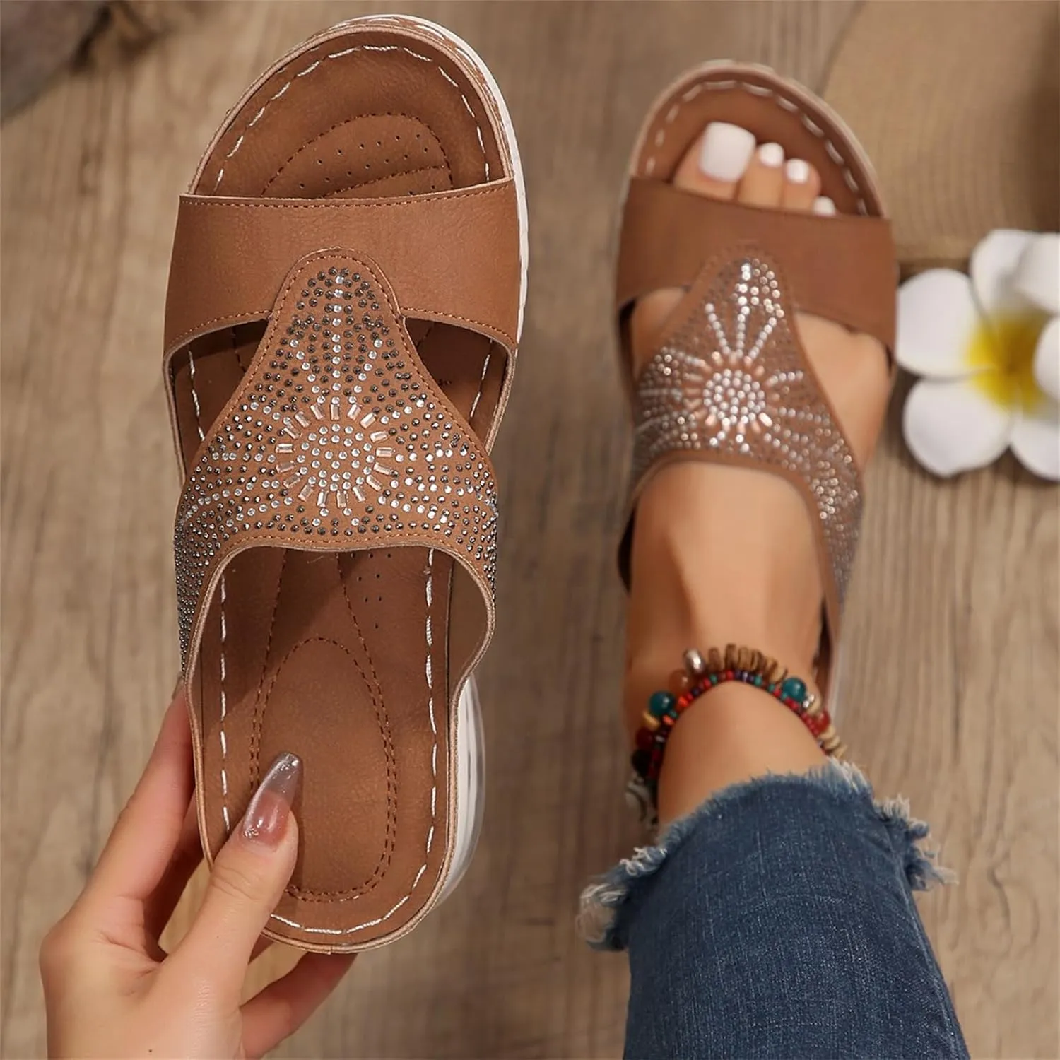 Orthopedic Sandals for Women Comfort Slide Slippers Wide Width Arch Support Shoes Beach Outdoor Walking Boho Sandals