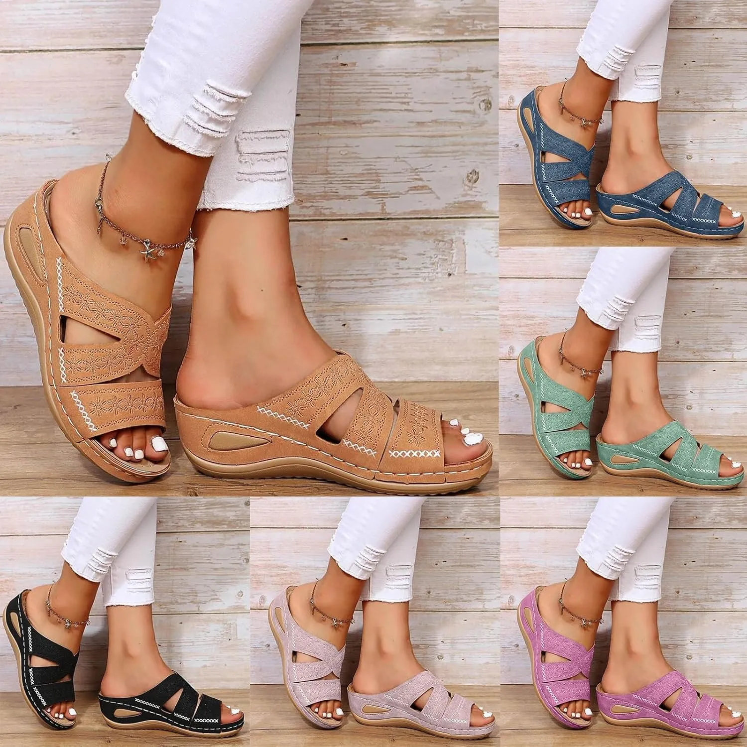 Orthopedic Sandals for Women Dressy Comfortable Arch Support Wedge Sandals Non Slip Best Walking Flip Flops Sandals