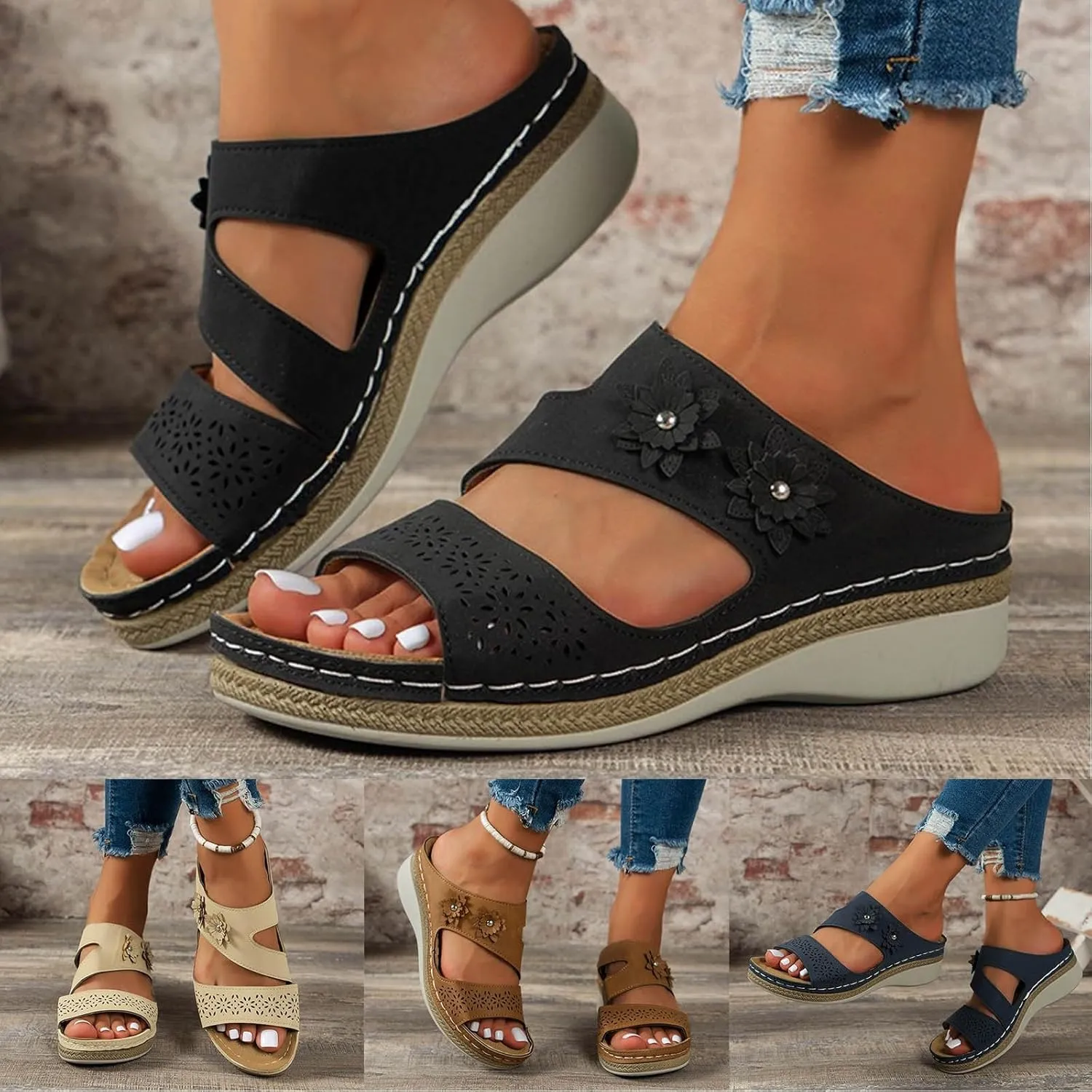 Orthopedic Sandals for Women Dressy Summer Comfortable Walking Sandals with Arch Support Casual Platform Wedge Slides Shoes