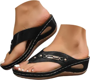 Orthopedic Sandals for Women Dressy Summer Comfortable Walking Sandals with Arch Support Slip On Flip Flops Open Toe Breathable Mesh Sports Sandal Wide Width Wedge Sandal Casual Beach Boho Shoes