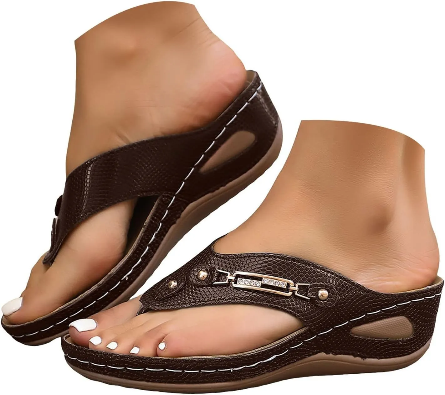 Orthopedic Sandals for Women Dressy Summer Comfortable Walking Sandals with Arch Support Slip On Flip Flops Open Toe Breathable Mesh Sports Sandal Wide Width Wedge Sandal Casual Beach Boho Shoes