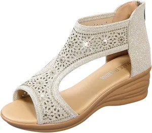 Orthopedic Sandals for Women High Heel Dressy Rhinestone Sandals Stylish Adjustable Hot Summer Classic Sandals