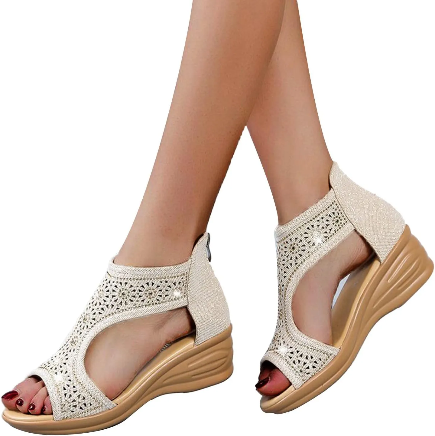 Orthopedic Sandals for Women High Heel Dressy Rhinestone Sandals Stylish Adjustable Hot Summer Classic Sandals