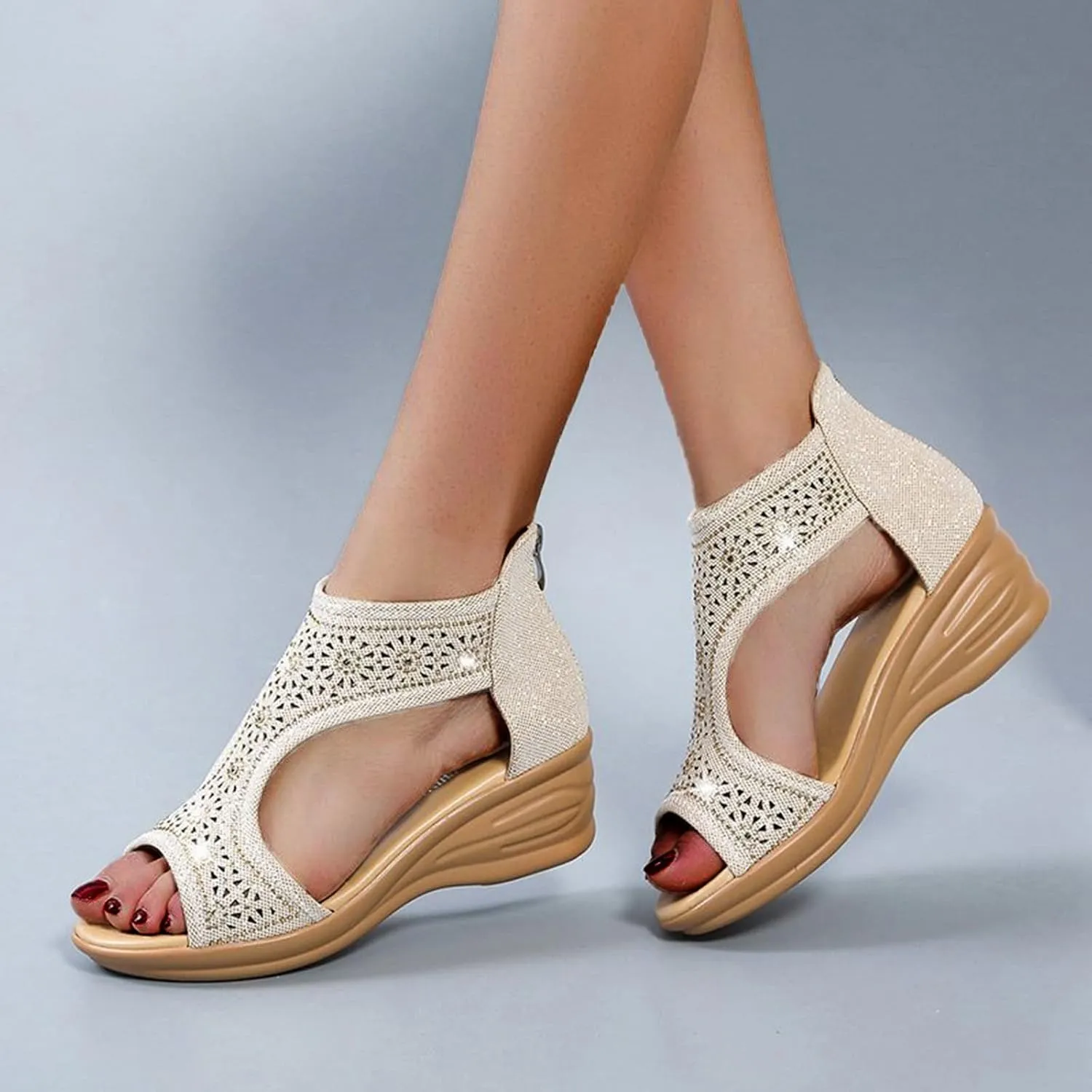 Orthopedic Sandals for Women High Heel Dressy Rhinestone Sandals Stylish Adjustable Hot Summer Classic Sandals