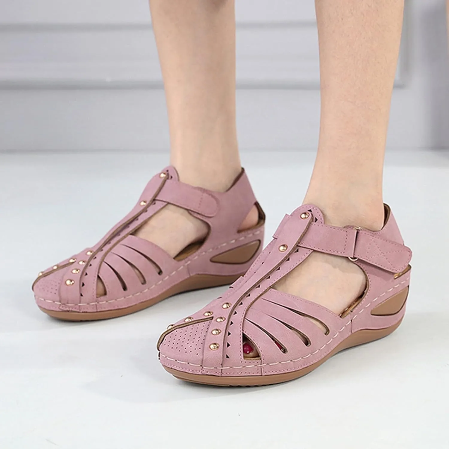 Orthopedic Sandals for Women Hollow out Ankle Buckle Strap Gladiator Wedge Sandals Casual Summer Vacation Shoes