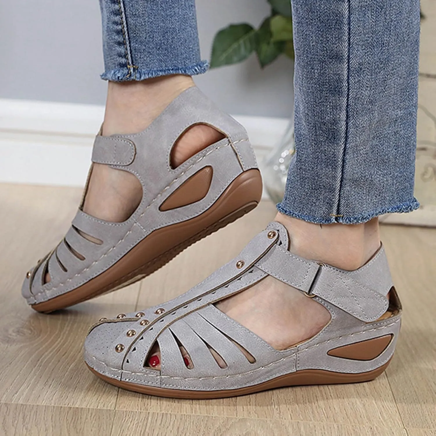 Orthopedic Sandals for Women Hollow out Ankle Buckle Strap Gladiator Wedge Sandals Casual Summer Vacation Shoes