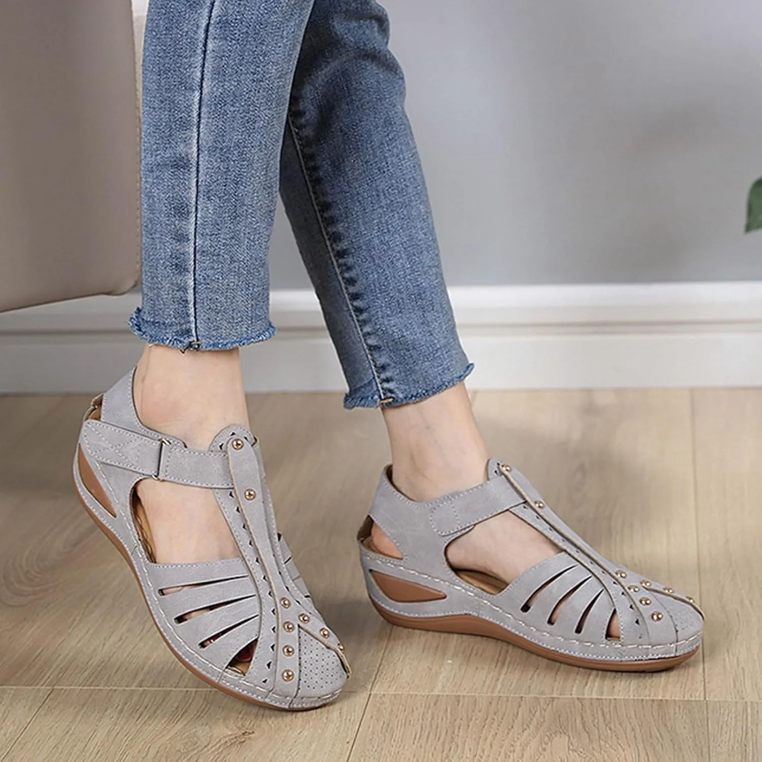 Orthopedic Sandals for Women Hollow out Ankle Buckle Strap Gladiator Wedge Sandals Casual Summer Vacation Shoes