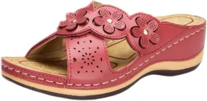 Orthopedic Sandals for Women Slip On Open Toe Slippers Outdoor Sandals Low Wedges Walking Shoes with Arch Support Vacation Beach Shoes 2025 Bohemian Sandal