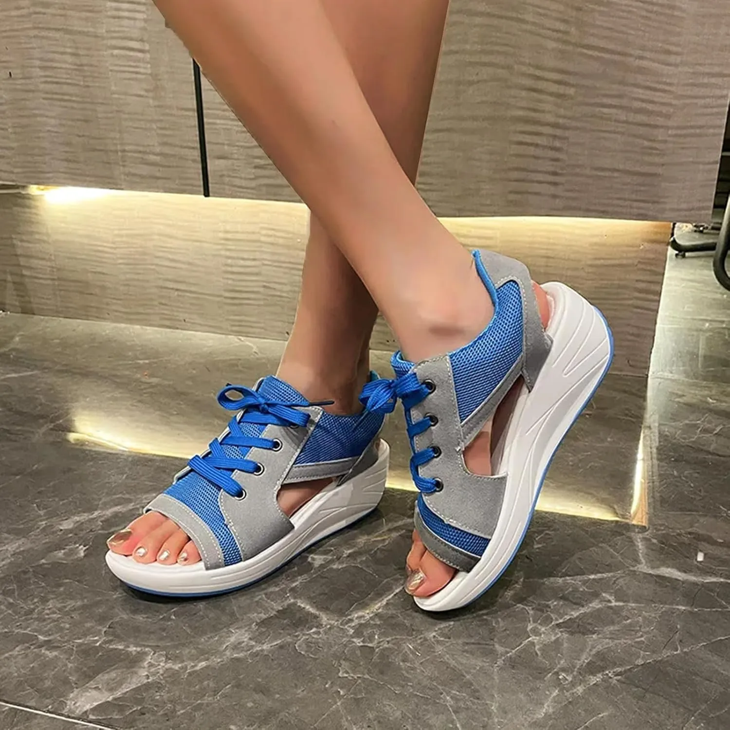 Orthopedic Sandals for Women Tennis Cutout Sport Platform Shoes Lace Up Muffin Sneaker Casual Beach Outdoor Walk Shoes