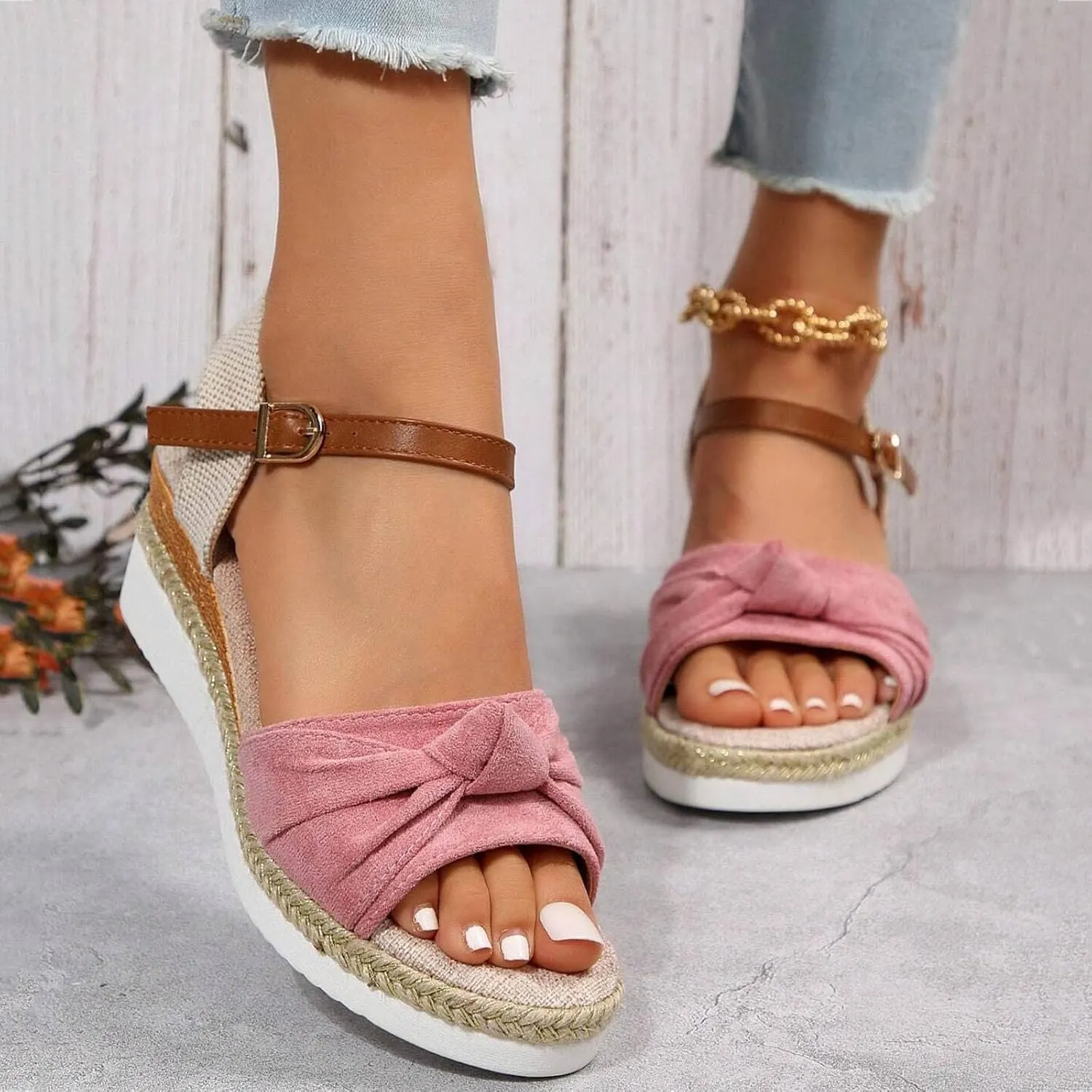 Orthopedic Sandals for Women,Women Walking Slippers with Arch Support Wedge Sandals Summer Dressy Open Toe Ankle Strap Platform Beach Casual Slip on Sandals Beach Dress Comfortable Shoes