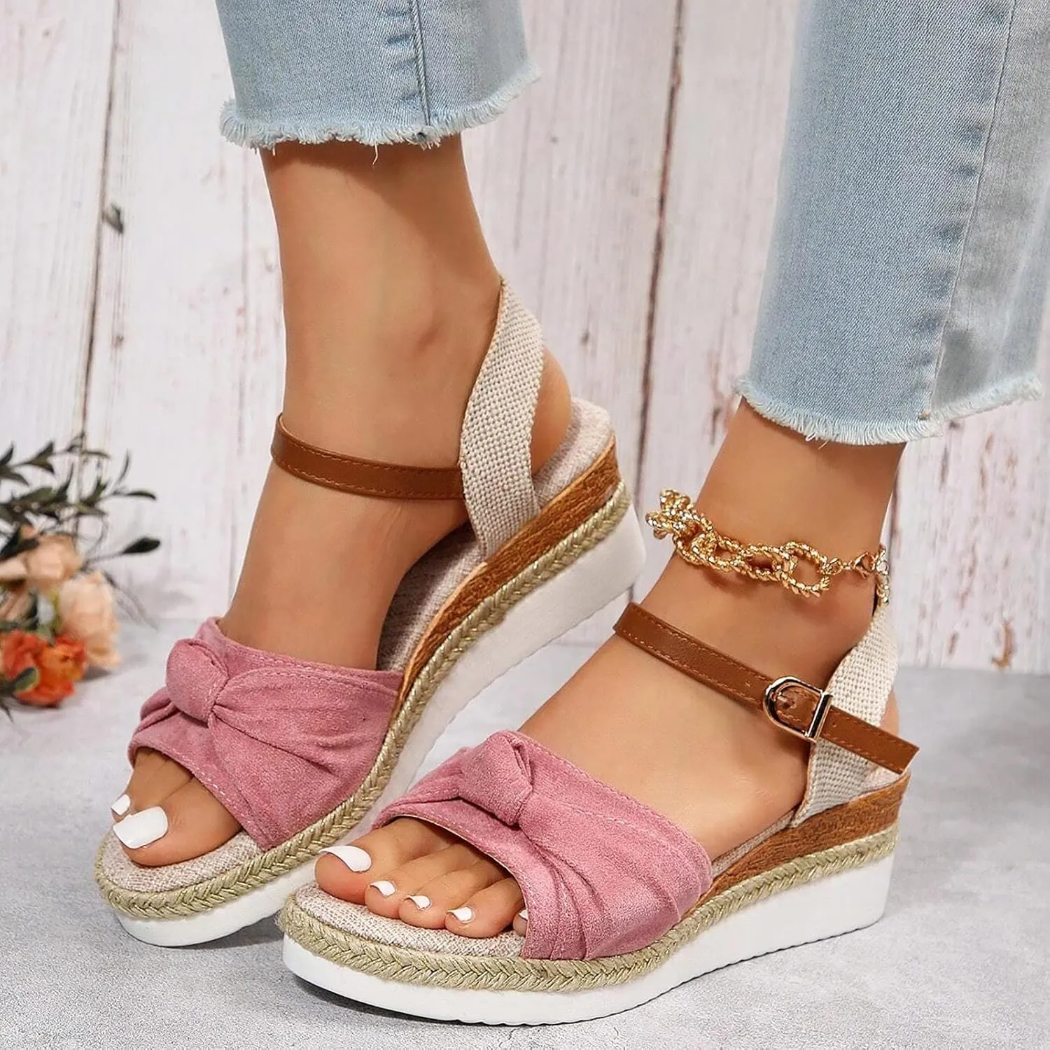 Orthopedic Sandals for Women,Women Walking Slippers with Arch Support Wedge Sandals Summer Dressy Open Toe Ankle Strap Platform Beach Casual Slip on Sandals Beach Dress Comfortable Shoes
