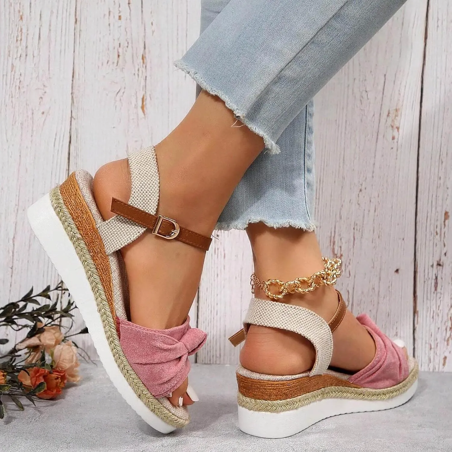 Orthopedic Sandals for Women,Women Walking Slippers with Arch Support Wedge Sandals Summer Dressy Open Toe Ankle Strap Platform Beach Casual Slip on Sandals Beach Dress Comfortable Shoes