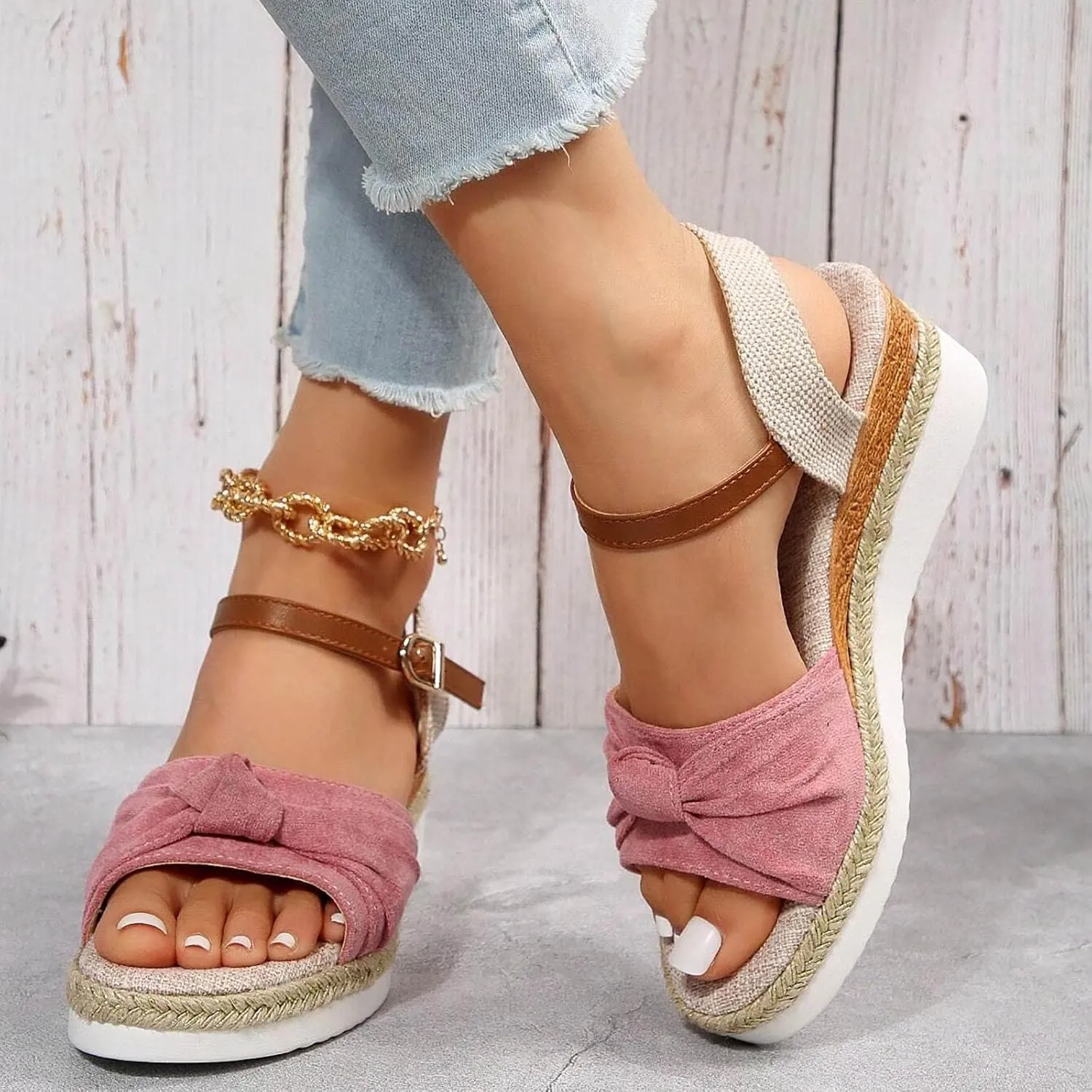 Orthopedic Sandals for Women,Women Walking Slippers with Arch Support Wedge Sandals Summer Dressy Open Toe Ankle Strap Platform Beach Casual Slip on Sandals Beach Dress Comfortable Shoes