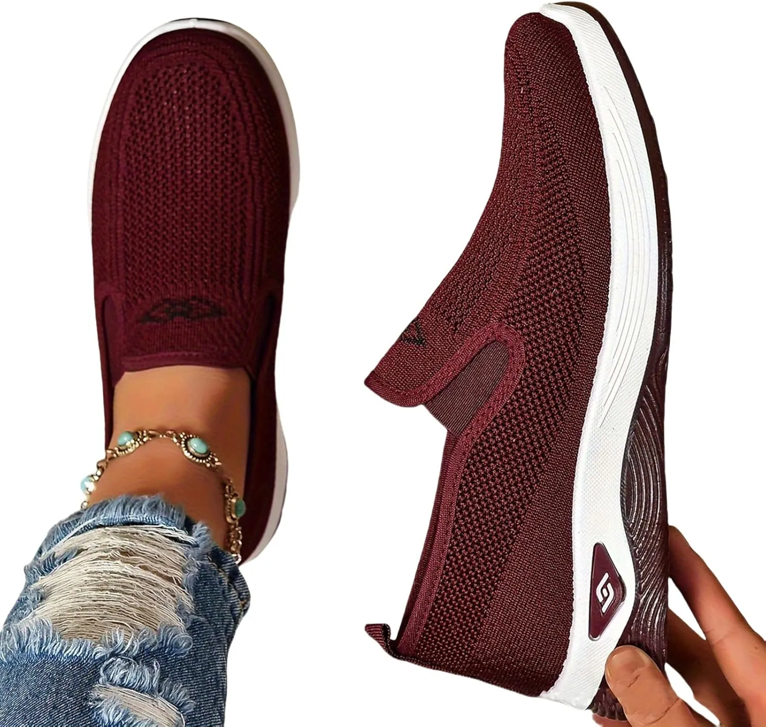 Orthopedic Sneakers for Women Breathable Soft Shoes Go Walk Slip on Shoes Mesh Knitted Woven Low Top Walking Shoe Platform Orthopedic Sneakers