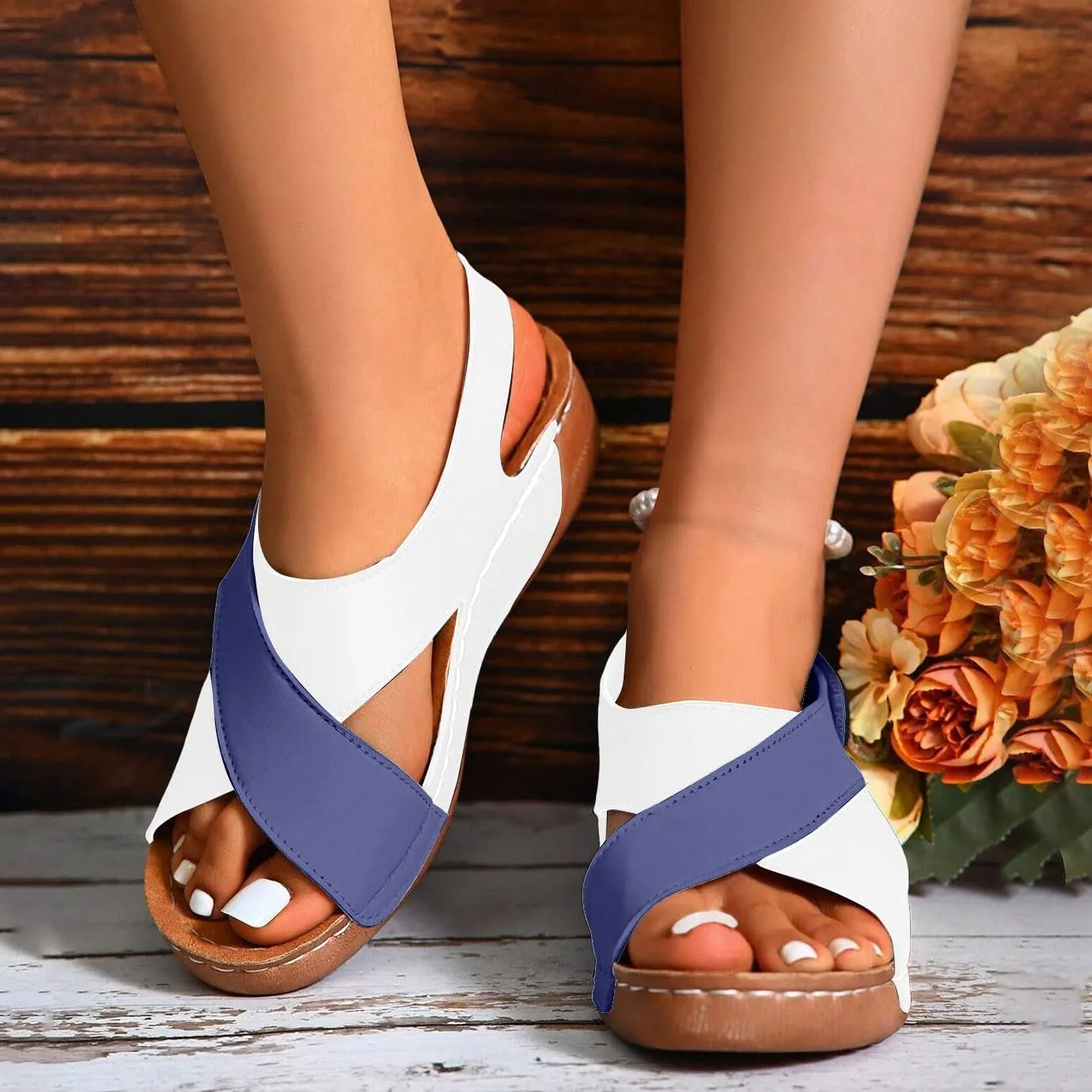Orthopedic Walking Plantar Fasciitis Slides Sandals for Women Comfort Wedge Sandals Slip On Summer Vacation Sandals