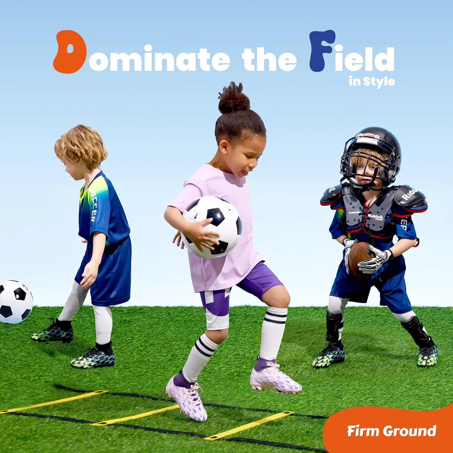 PATPAT Kids Soccer Cleats ?C High Top Outdoor Firm Ground and Turf Football Training Shoes for Little Big Boys and Girls, Sizes 10-6