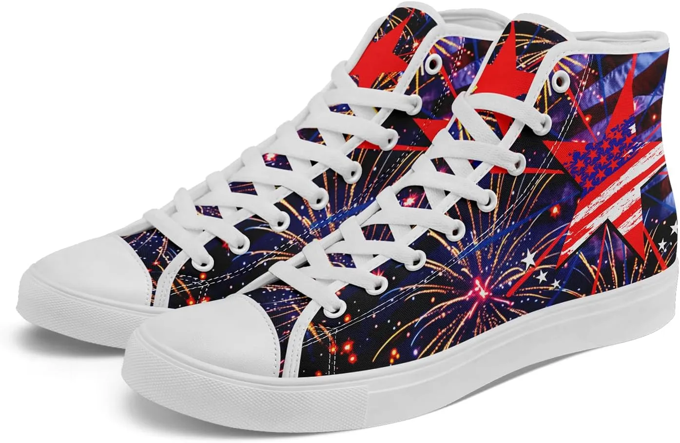 Patriotic Womens Mens Canvas Sneakers American Flag Stars High Top Fashion Tennis Shoes Lace Up Casual Walking Shoes