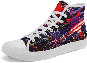 Patriotic Womens Mens Canvas Sneakers American Flag Stars High Top Fashion Tennis Shoes Lace Up Casual Walking Shoes