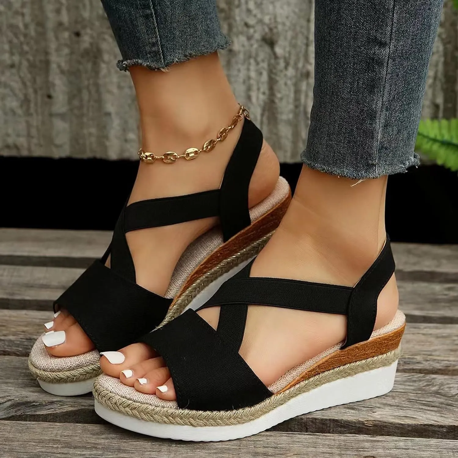 Platform Sandals Women Roman Style Cross Strap Cork Wedge Espadrille Slides Lightweight Summer Walking Shoes for Beach Orthopedic Sandal Beach Dressy Flip Flops for Wide Toe 2025 Spring
