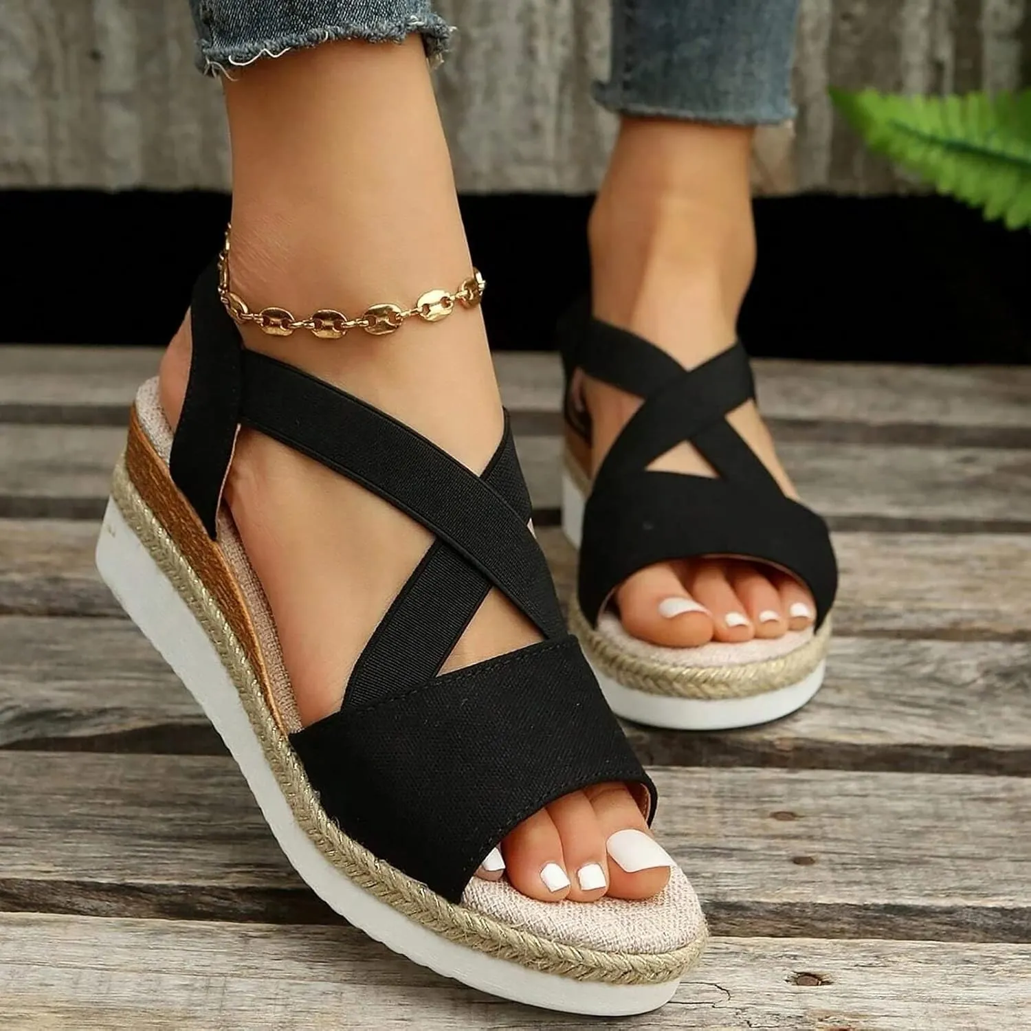 Platform Sandals Women Roman Style Cross Strap Cork Wedge Espadrille Slides Lightweight Summer Walking Shoes for Beach Orthopedic Sandal Beach Dressy Flip Flops for Wide Toe 2025 Spring
