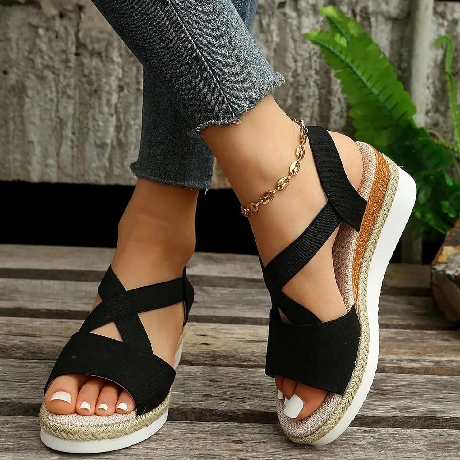 Platform Sandals Women Roman Style Cross Strap Cork Wedge Espadrille Slides Lightweight Summer Walking Shoes for Beach Orthopedic Sandal Beach Dressy Flip Flops for Wide Toe 2025 Spring