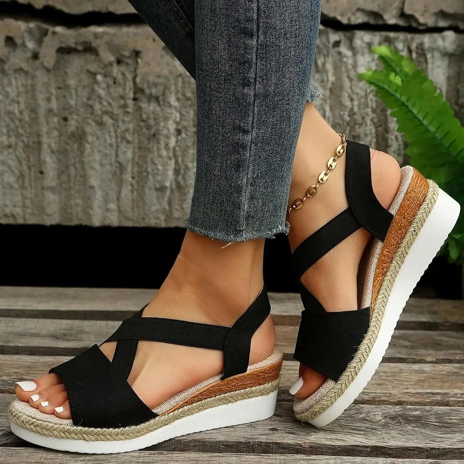 Platform Sandals Women Roman Style Cross Strap Cork Wedge Espadrille Slides Lightweight Summer Walking Shoes for Beach Orthopedic Sandal Beach Dressy Flip Flops for Wide Toe 2025 Spring