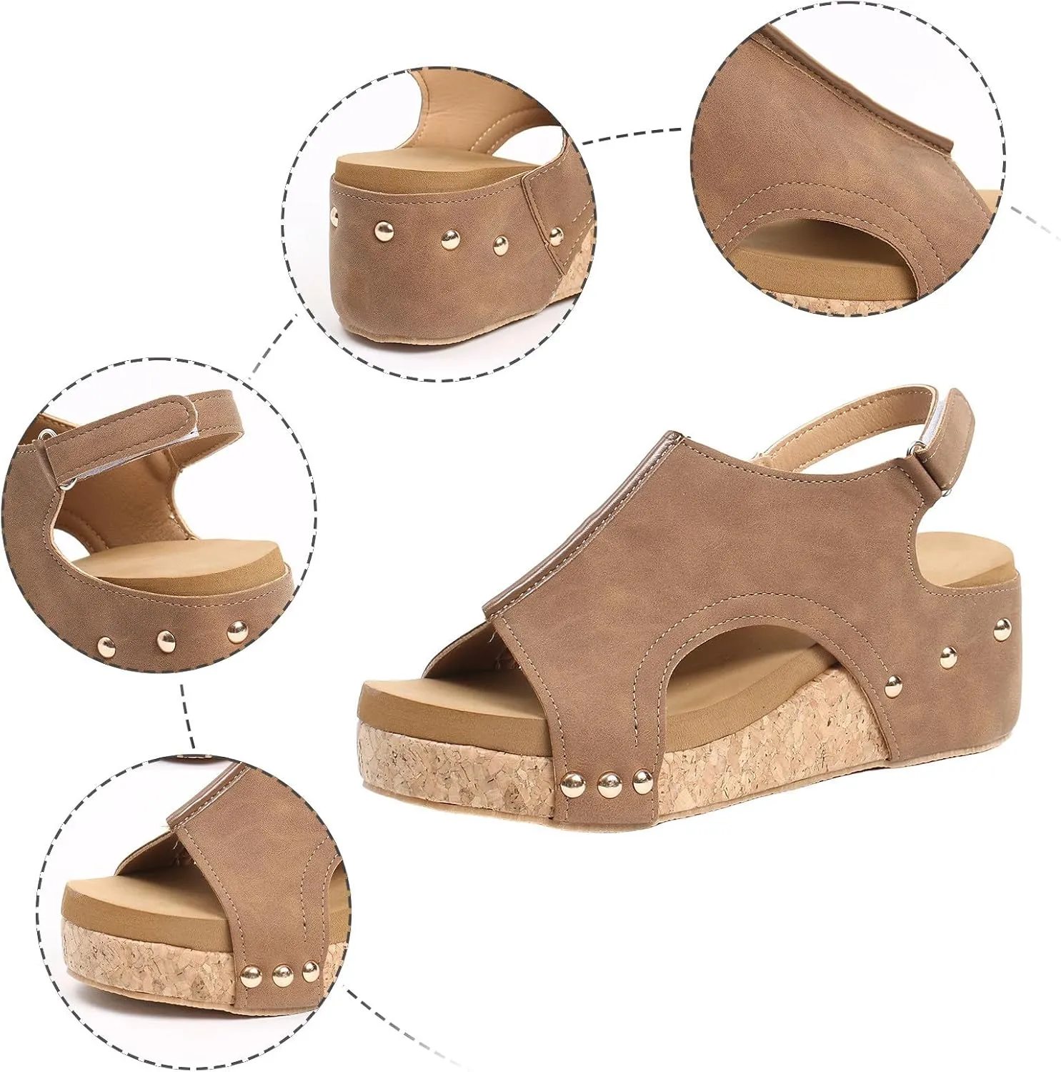 Platform Wedge Sandals for Women Dressy Summer, Womens Open Toe Buckle Ankle Strap Summer Platform Wedge Sandals, Ladies Comfortable Wedding Party Dress Shoe Wide Width Orthopedic Shoes