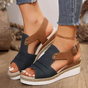 Platform Wedge Sandals for Women Dressy Summer, Womens Open Toe Buckle Ankle Strap Summer Platform Wedge Sandals, Ladies Comfortable Wedding Party Dress Shoe Wide Width Orthopedic Shoes