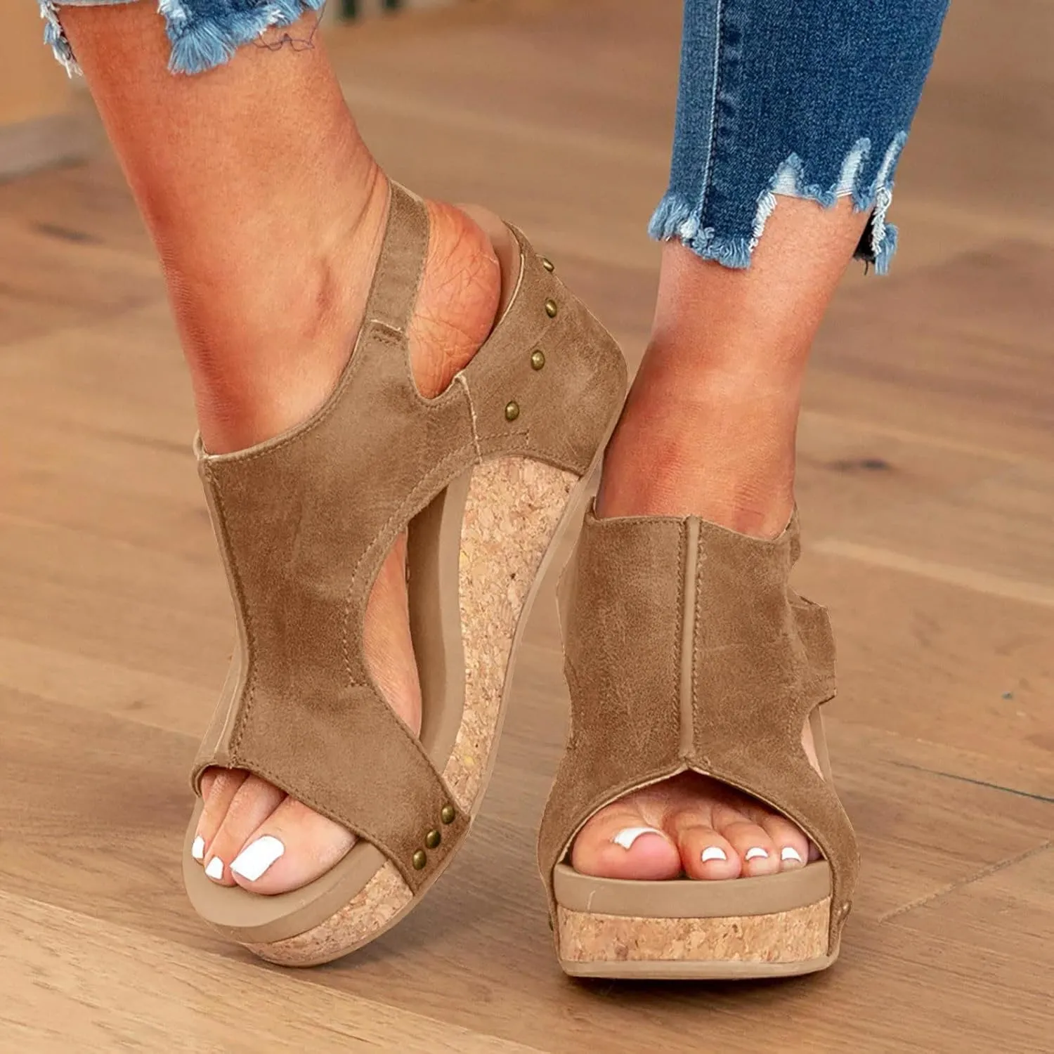 Platform Wedge Sandals for Women Dressy Summer, Womens Open Toe Buckle Ankle Strap Summer Platform Wedge Sandals, Ladies Comfortable Wedding Party Dress Shoe Wide Width Orthopedic Shoes