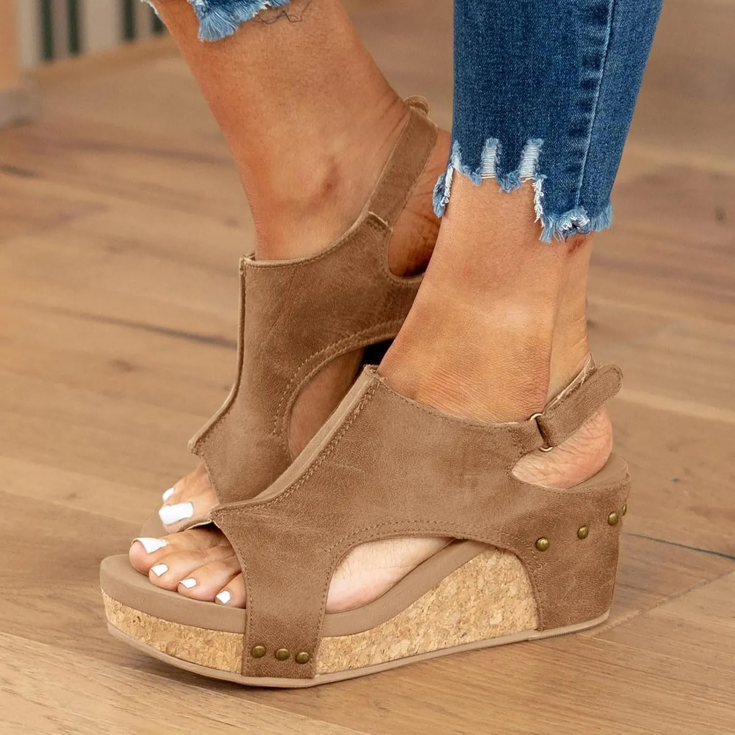 Platform Wedge Sandals for Women Dressy Summer, Womens Open Toe Buckle Ankle Strap Summer Platform Wedge Sandals, Ladies Comfortable Wedding Party Dress Shoe Wide Width Orthopedic Shoes