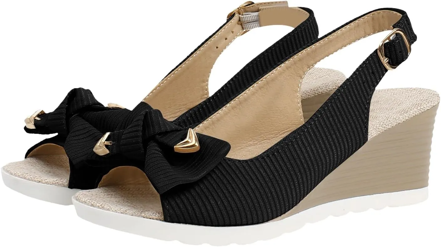 Platform Wedge Sandals for Women Dressy Summer, Womens Open Toe Buckle Ankle Strap Summer Platform Wedge Sandals, Ladies Comfortable Wedding Party Dress Shoe Wide Width Orthopedic Shoes