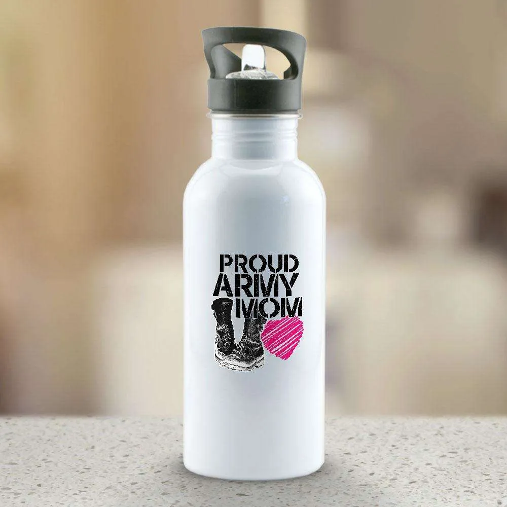 Proud Army Mom Soldier Boots and Heart Water Bottles