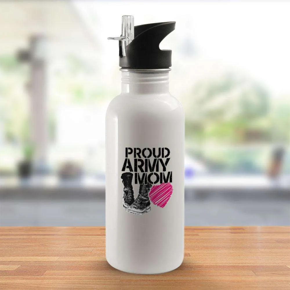 Proud Army Mom Soldier Boots and Heart Water Bottles