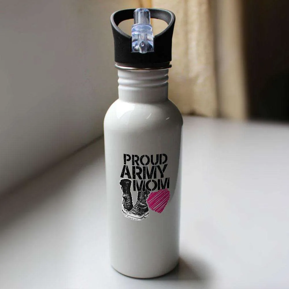 Proud Army Mom Soldier Boots and Heart Water Bottles