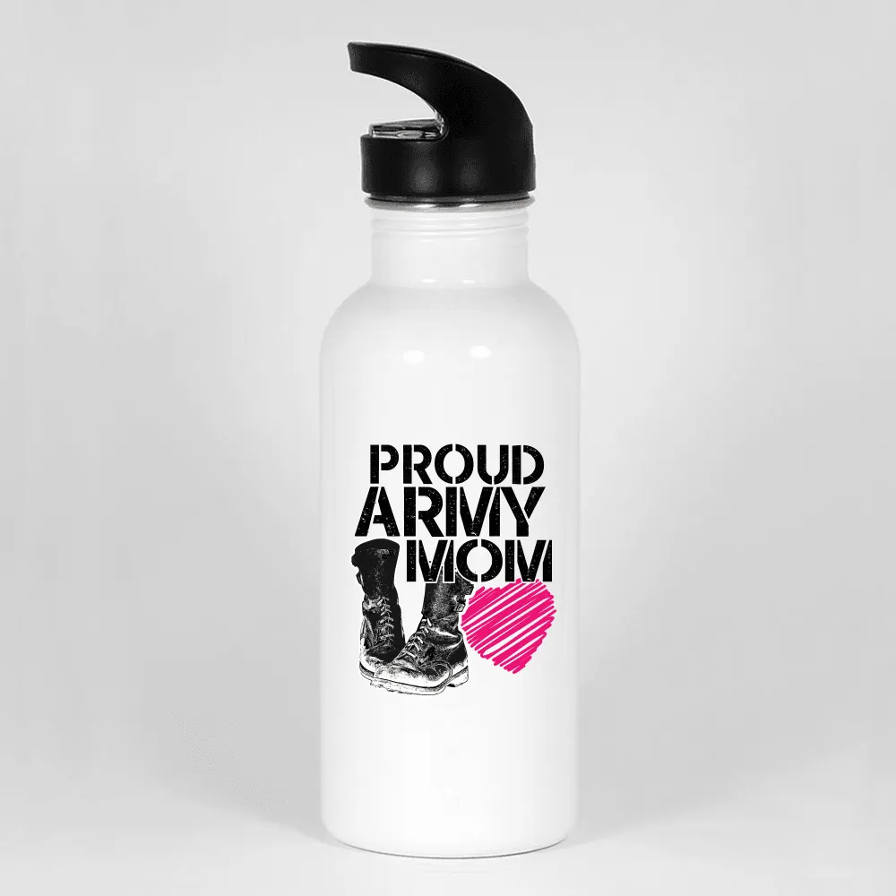 Proud Army Mom Soldier Boots and Heart Water Bottles