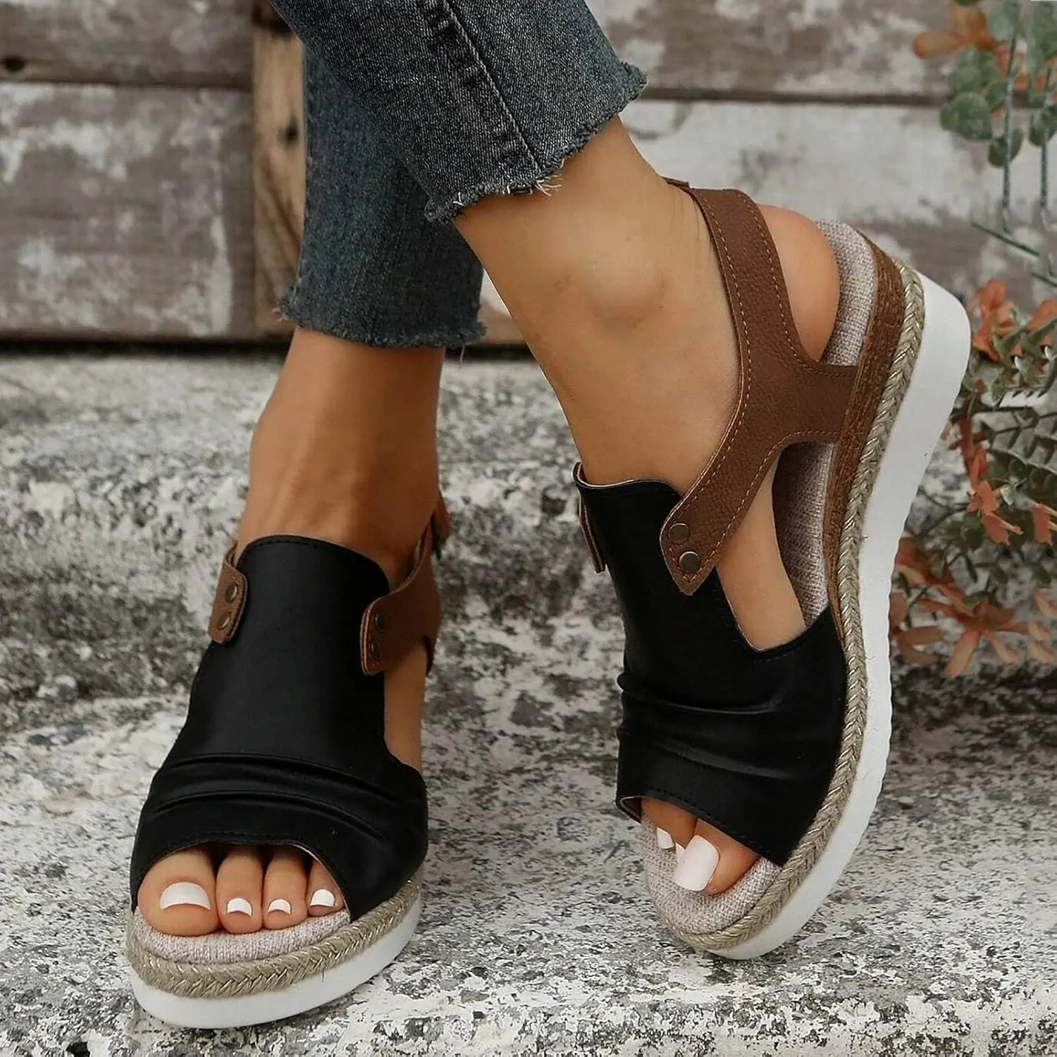Sandals for Women 2024 Open Toe Wedge Espadrilles for Women Ankle Strap Orthopedic Dressy Summer Platform Sandals