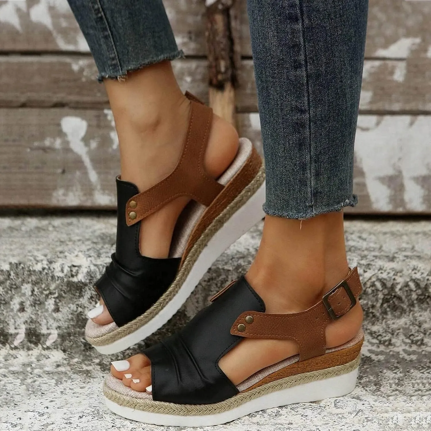 Sandals for Women 2024 Open Toe Wedge Espadrilles for Women Ankle Strap Orthopedic Dressy Summer Platform Sandals