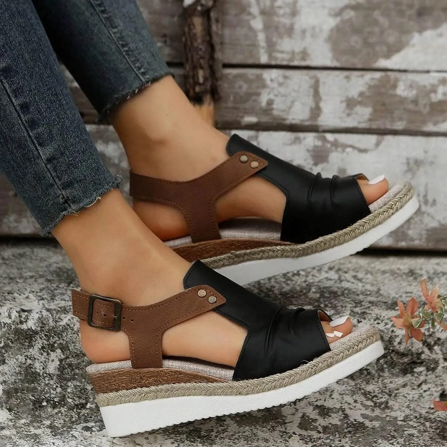 Sandals for Women 2024 Open Toe Wedge Espadrilles for Women Ankle Strap Orthopedic Dressy Summer Platform Sandals