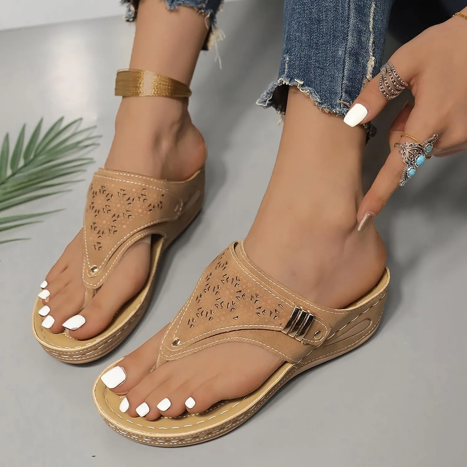 Sandals for Women 2025 Comfortable Orthopedic Gladiator Dress Wedge Sandals Trendy Boho Beach Sandal Flip Flops