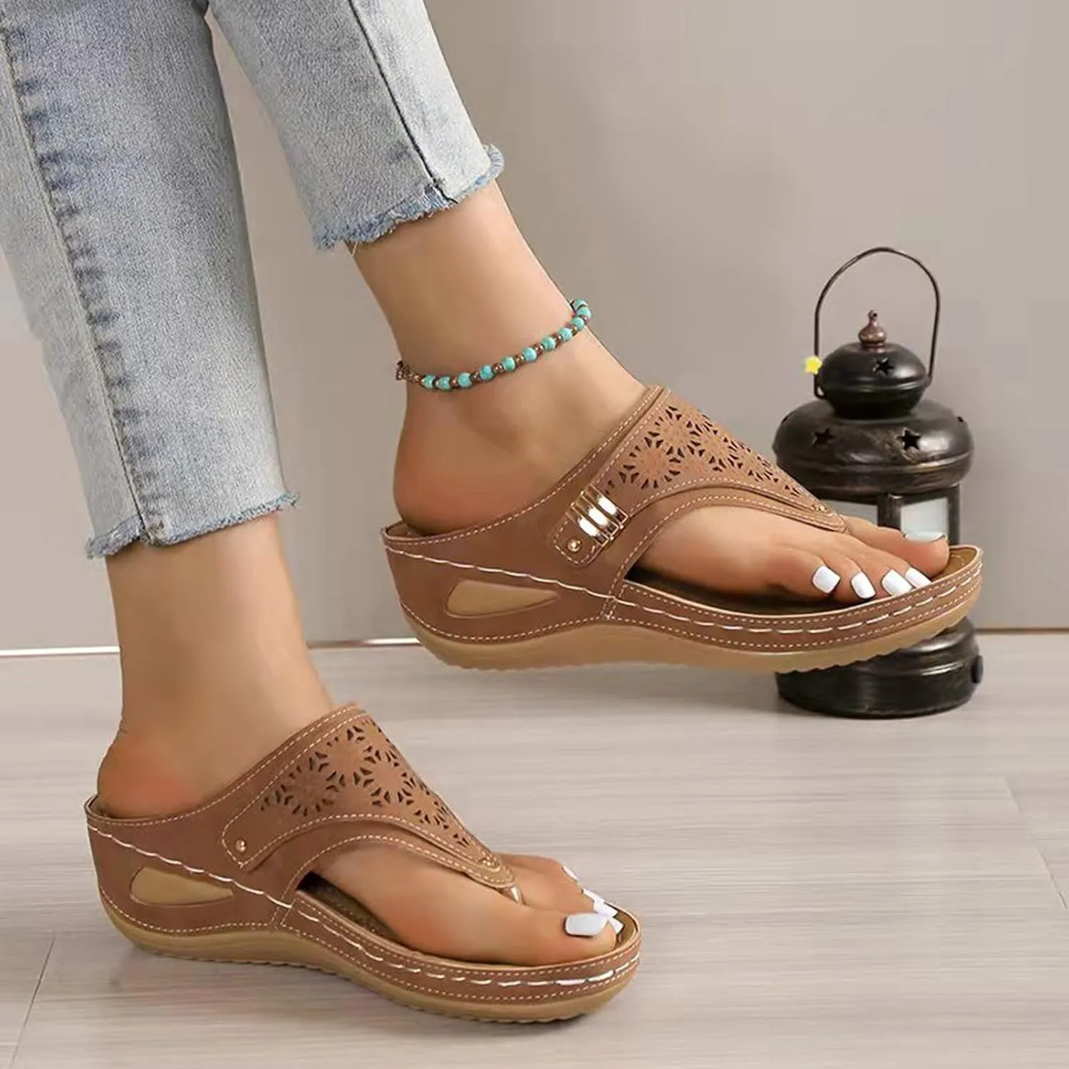 Sandals for Women 2025 Comfortable Orthopedic Gladiator Dress Wedge Sandals Trendy Boho Beach Sandal Flip Flops