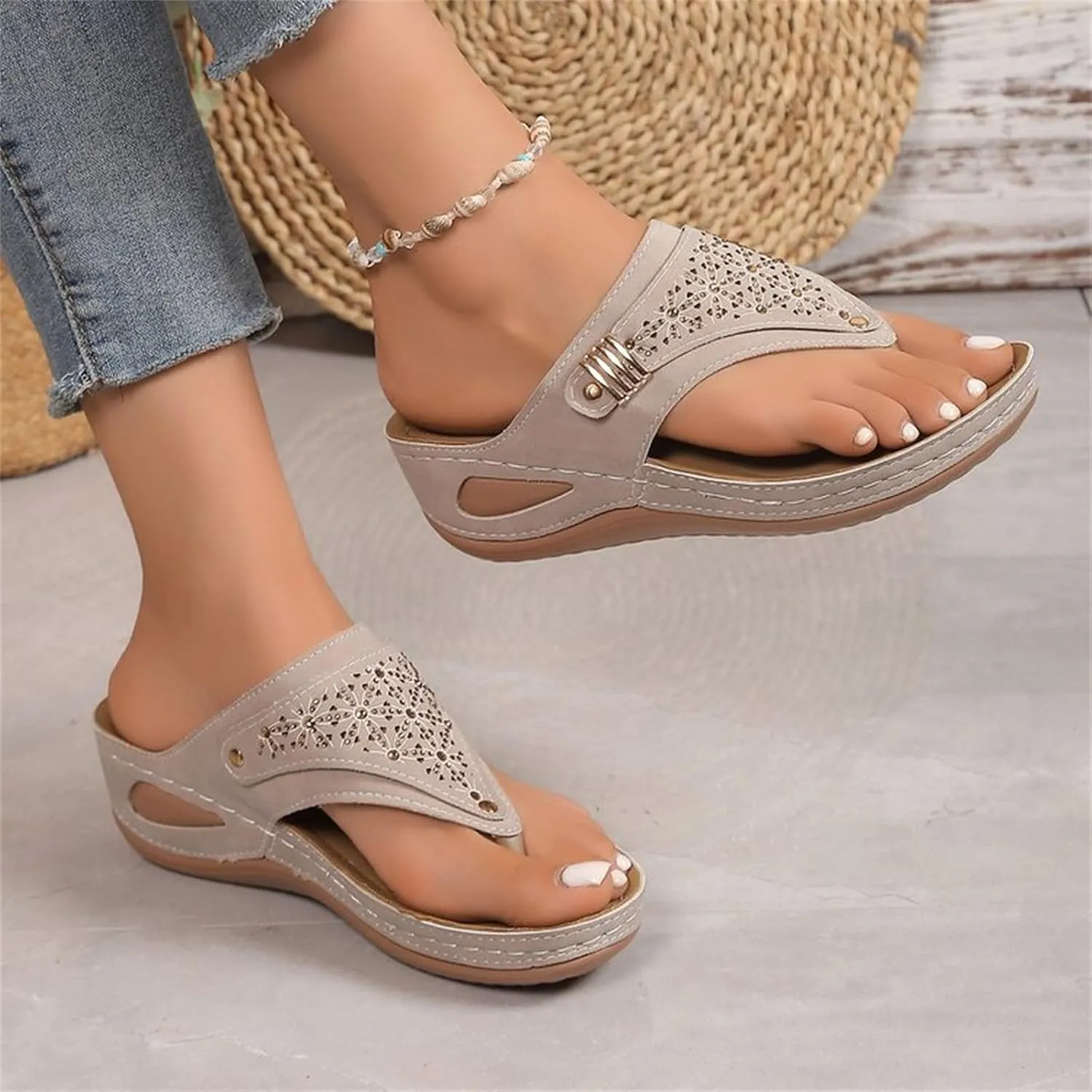 Sandals for Women 2025 Comfortable Orthopedic Gladiator Dress Wedge Sandals Trendy Boho Beach Sandal Flip Flops